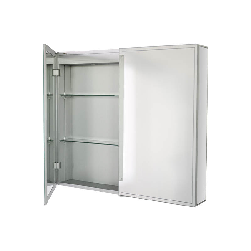 Waterdichte spiegelkast met dubbele deur van aluminiumlegering en LED-verlichting Waterdichte spiegelkast met dubbele deur van aluminiumlegering en LED-verlichting