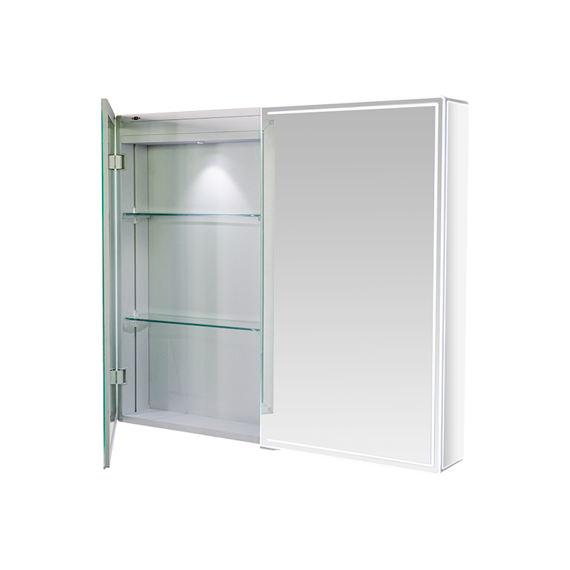 Waterdichte spiegelkast met dubbele deur van aluminiumlegering en LED-verlichting Waterdichte spiegelkast met dubbele deur van aluminiumlegering en LED-verlichting